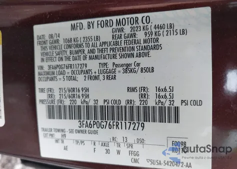 2015 Ford Fusion S z USA, uszkodzony, nr VIN 3FA6P0G76FR117279